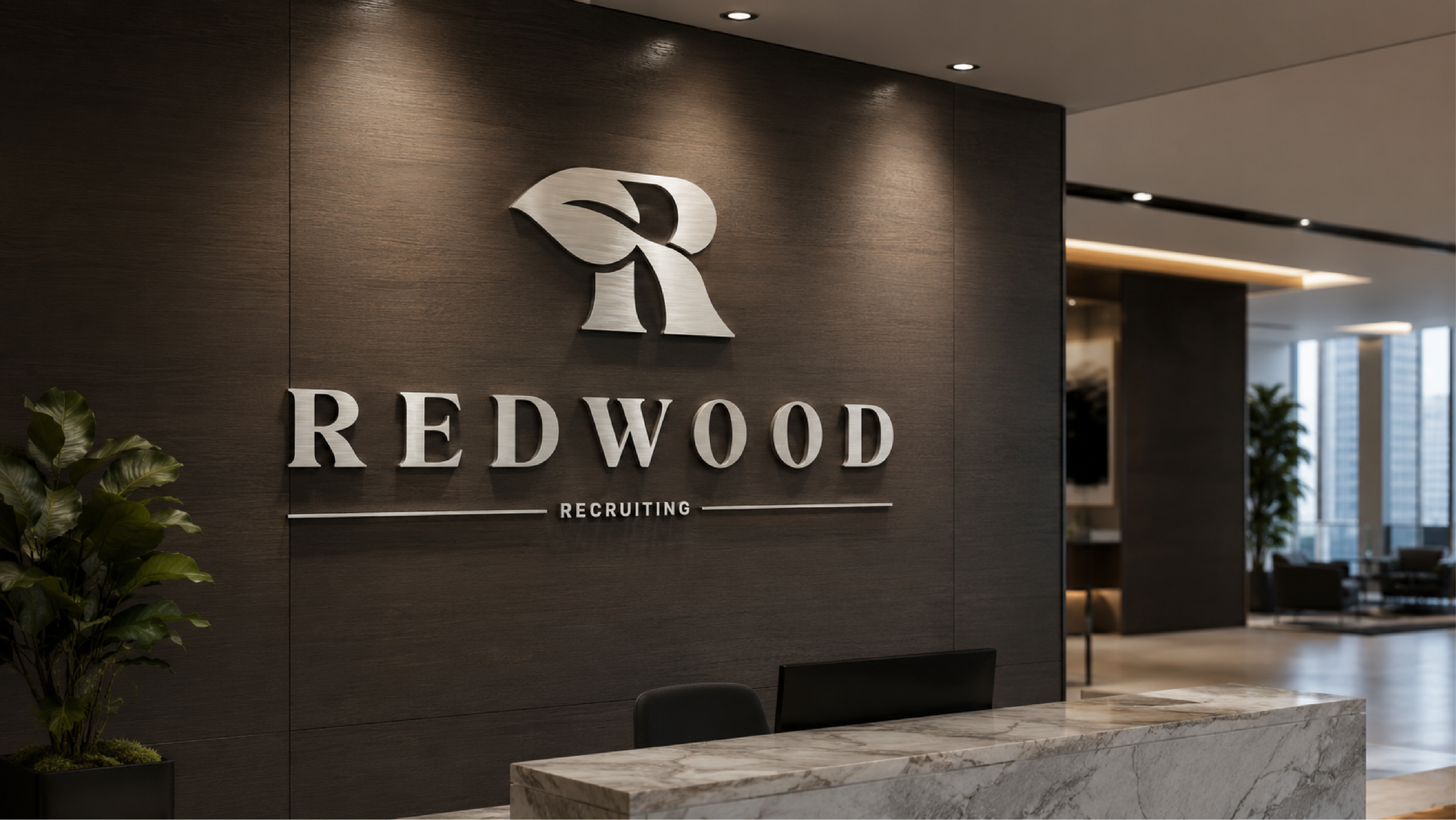 Redwood Recruiting primary logo lockup on wood coaster
